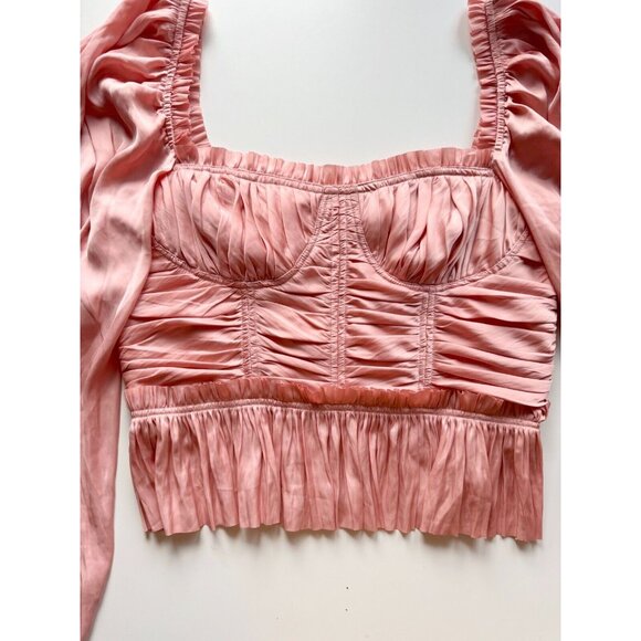 NWT ULLA JOHNSON Mia Tuberose Pink Plisse Satin Corset Peplum Blouse Top, Size 8 - Picture 8 of 16